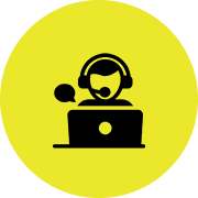 Customer support icon with headset and laptop.